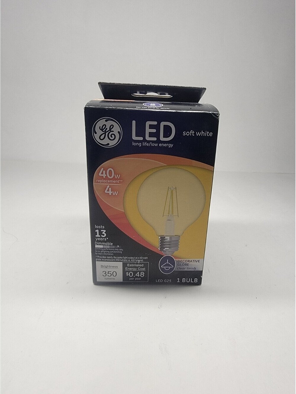 GE LED G25 Soft White Decorative Globe Clear Finish Dimmale Light Bulb 24590